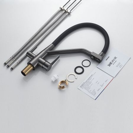 Смеситель для кухни Shevanik S968T на мойку оружейная сталь