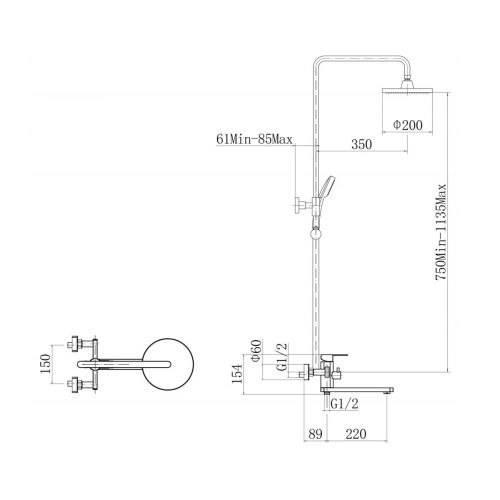 Душевая стойка Fashun A52420 настенная цвет сатин - фото 3