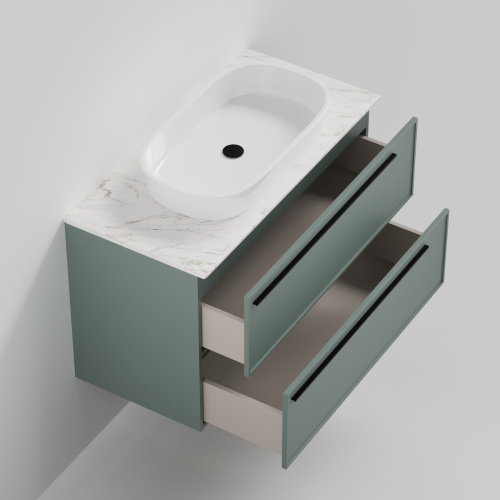 Тумба со столешницей La Fenice ELBA TWIN NFNC-01-ELB-G-100-2-3-GG 100х62х49 подвесная цвет серый/зелёный - фото 2