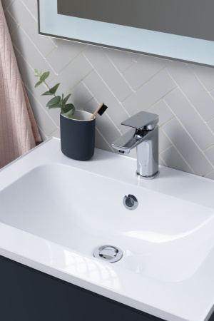 Раковина из литьевого мрамора Aquanet Арт 00318925 74х45 полувстраиваемая цвет белый 1 отверстие под смеситель