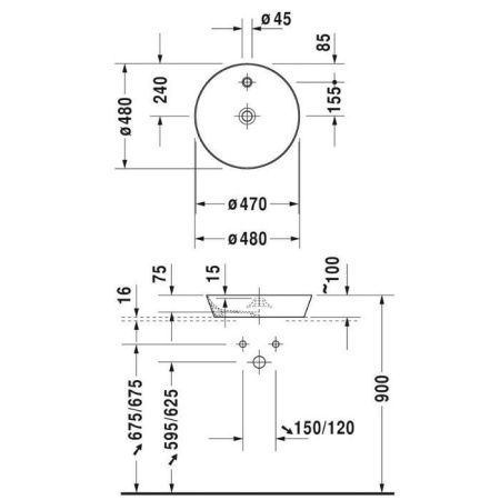 Раковина керамическая Duravit Cape Cod 2328480000 50 см накладная цвет белый 1 отверстие под смеситель