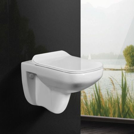 Унитаз подвесной WesnaArt Kubus 203-KUB13 белый с сиденьем микролифт безободковый каскадный смыв