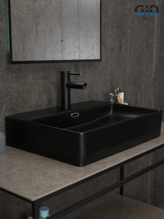 Раковина керамическая Gid Geométrico 53375 60х40 накладная цвет черный 1 отверстие под смеситель