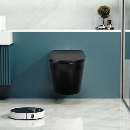 Унитаз подвесной Abber Bequem AC1108PMB черный с сиденьем микролифт безободковый импульсный смыв