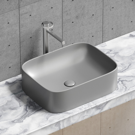 Раковина из сантехнического фарфора Ceramica Nova ELEMENT CN6052MH 51х38 накладная цвет антрацит матовый без отверстий под смеситель