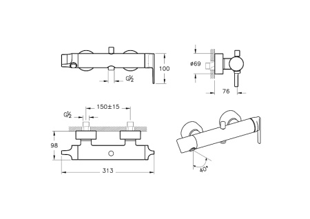 Смеситель Vitra Suit A4281839 настенный черный