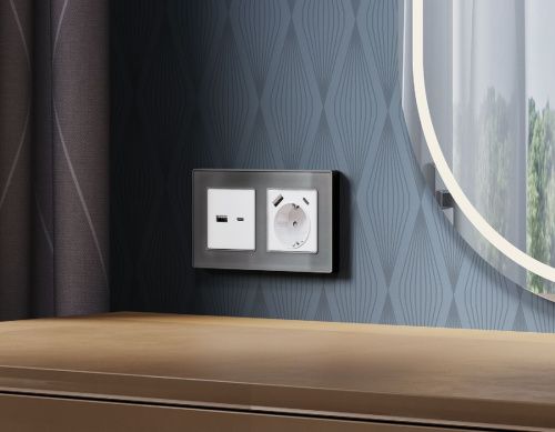 Комплект механизма розетки 2USB A+C 20W (быстрая зарядка) с/з Ambrella Volt Alfa (Алфа) MA130010 - фото 2