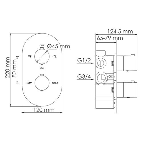 Смеситель для ванны и душа WasserKRAFT Elbe 7400 7444 Thermo встраиваемый черный - фото 5