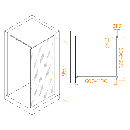 Душевая перегородка RGW Walk In 351000109-11 90х195 стекло прозрачное профиль хром глянцевый