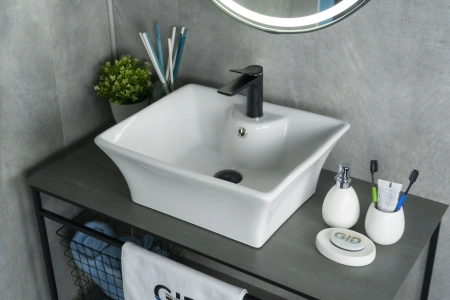 Раковина керамическая Gid Geométrico 51121 50х40 накладная цвет белый 1 отверстие под смеситель