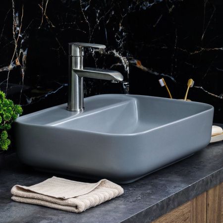 Раковина из сантехнического фарфора Melana 320353MG-805 50х40 накладная цвет серый без отверстий под смеситель