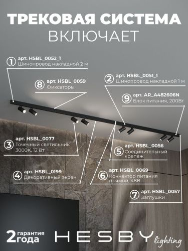 Трековая система со светильниками №3 трехфазная накладная Hesby Lighting ElDeko (ЕлДеко) HSBL_kompl_E003_NI3B3K - фото 3
