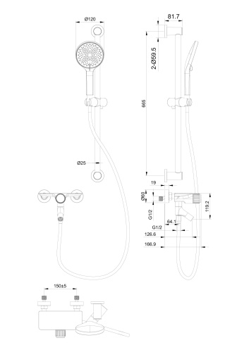 Душевой гарнитур со смесителем Wonzon & Woghand Click WW-FE05L222-MB настенный черный - фото 2