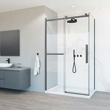 Душевой уголок Vincea Como Soft VSR-1CS1011CLGM 110х100 стекло прозрачное профиль вороненая сталь без поддона