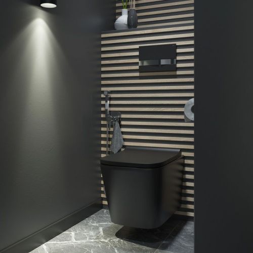 Унитаз подвесной IDDIS Bild BILR2BMi25 черный с сиденьем микролифт безободковый каскадный смыв - фото 3