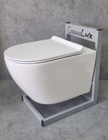 Унитаз подвесной CeramaLux 2196-2 белый с сиденьем микролифт каскадный смыв
