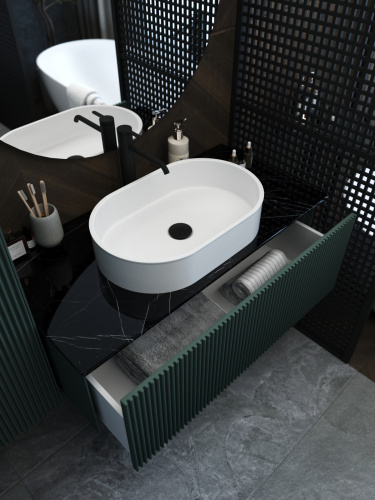 Тумба со столешницей La Fenice TERRA NFNC-01-TER-G-80-3-GB 81х36х47 подвесная цвет серый/зелёный - фото 4