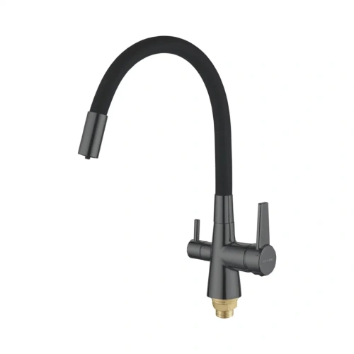 Смеситель для кухни Shevanik S668Y на мойку пепельный/черный - фото 2