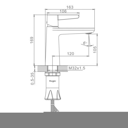 Смеситель Raglo R32 R32.10.09 на раковину серый - фото 3