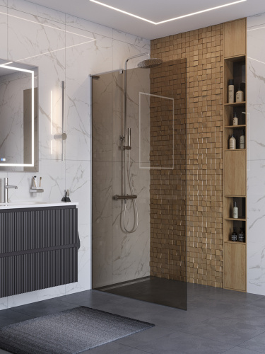 Душевая перегородка BelBagno UNO UNO-L-1-TB-100-BR-Cr 100х200 стекло тонированное профиль хром - фото 3