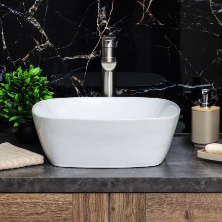 Раковина из сантехнического фарфора Melana A500C-805 40х40 накладная цвет белый без отверстий под смеситель