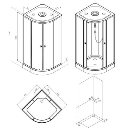 Душевая кабина Am.Pm X-Joy W94C-401-090BT 90х90 четверть круга без крыши ориентация универсальная
