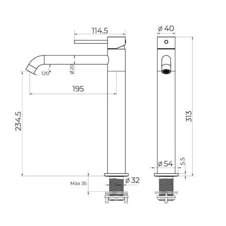 Смеситель для раковины Knotlor ECLIPSE SS-21/BL на столешницу черный