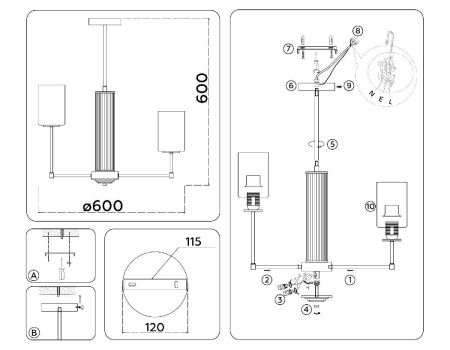 Люстра на штанге Ambrella Light Modern (Модерн) LH56215