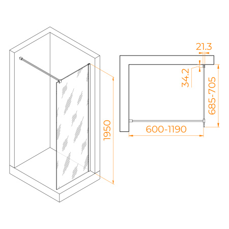 Душевая перегородка RGW Walk In 351000107-11 70х195 стекло прозрачное профиль хром глянцевый