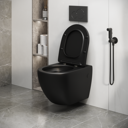 Унитаз подвесной Grossman Торнадо GR-4411BMSQ черный матовый с сиденьем микролифт безободковый смыв торнадо