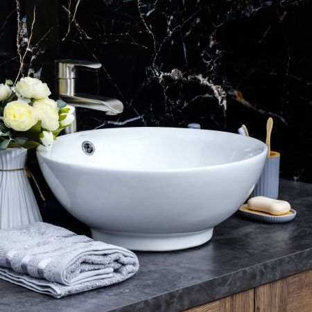 Раковина из сантехнического фарфора Melana 320302-805 40х40 накладная цвет белый без отверстий под смеситель