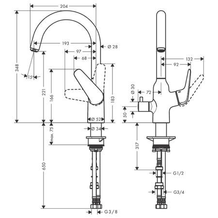 Смеситель для кухни Hansgrohe Focus 71803000 на мойку хром