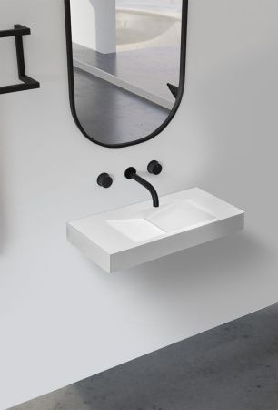 Раковина из искусственного камня Abber STEIN AS2641 100х50 подвесная цвет белый без отверстий под смеситель