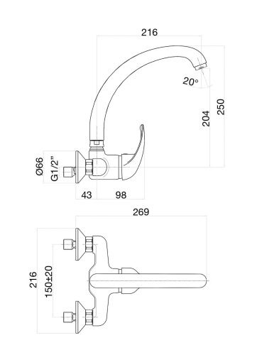 Смеситель для кухни Fiore 43CR4260 настенный хром - фото 3