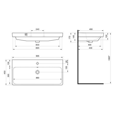 Раковина керамическая Onika Адриана 1WH501629 90х50 накладная цвет белый 1 отверстие под смеситель