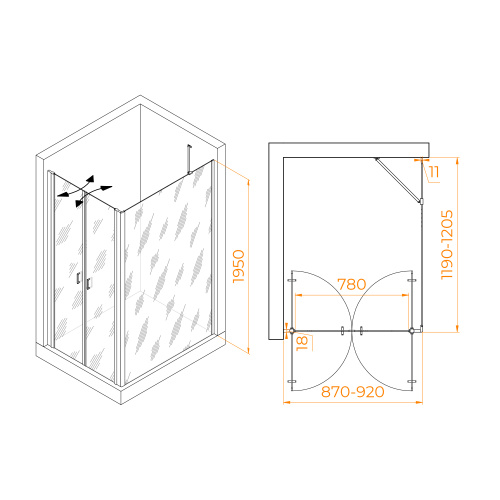 Душевой уголок RGW Passage 060814492-14 90х120 стекло прозрачное профиль черный без поддона - фото 2