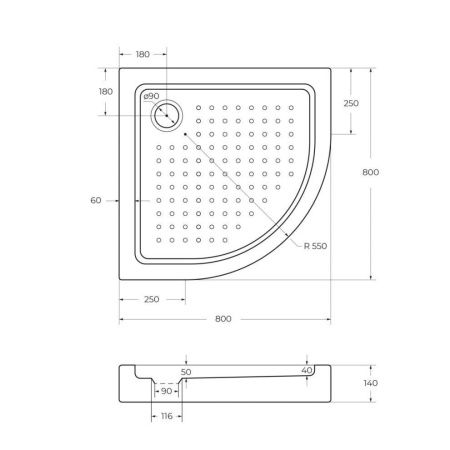 Душевой поддон акриловый Cezares TRAY-A-R-80-550-15-W 80х80 белый с ножками