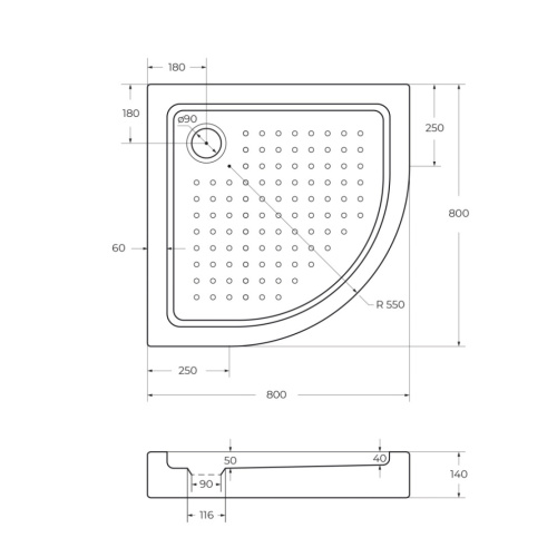 Душевой поддон Cezares TRAY-A-R-80-550-15-W 80х80 акрил белый - фото 2