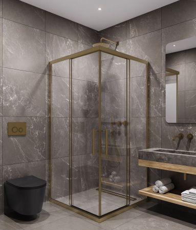 Душевой уголок Timo T38 90х90 стекло прозрачное профиль золото без поддона