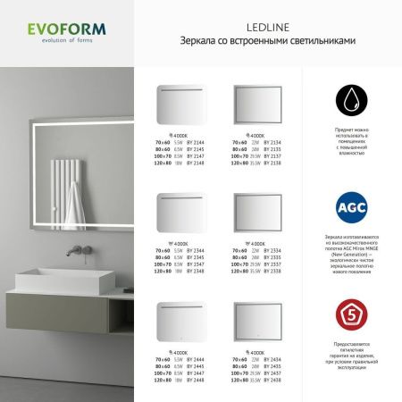 Зеркало с подсветкой Evoform Ledline BY 2448 120х80 подвесное