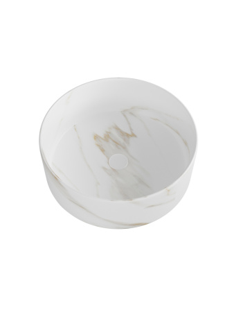 Раковина из сантехнического фарфора Teymi Lina T50182 36х36 накладная цвет белый мрамор без отверстий под смеситель