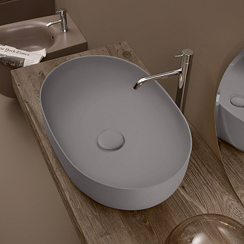 Раковина из сантехнического фарфора Kerasan Nolita 534389 60х40 накладная цвет сталь матовая без отверстий под смеситель