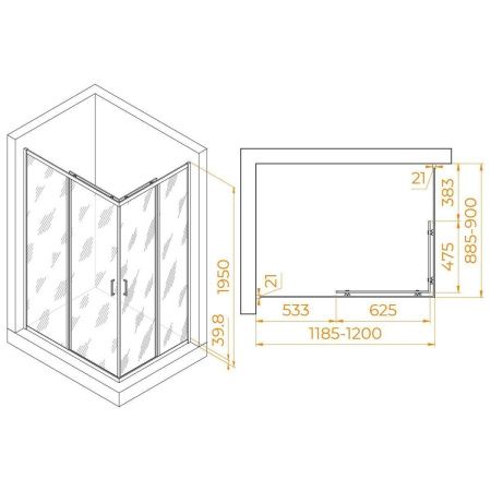 Душевой уголок RGW Passage 3508104092-21 120х90 стекло матовое профиль хром без поддона
