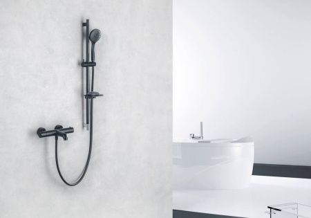 Смеситель для ванны Aquatek ВЕГА AQ1043MB настенный черный с термостатом