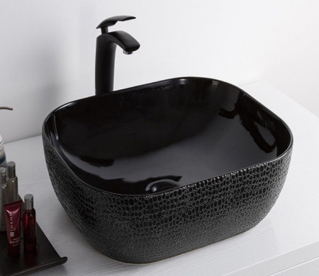 Раковина из санфаянса CeramaLux D1302H004 50х40 накладная цвет черный глянцевый