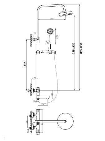 Душевая стойка Agger Thermo A2461144 настенная цвет черный с термостатом