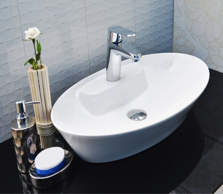 Раковина из санфаянса CeramaLux 9398 61х36 накладная цвет белый 1 отверстие под смеситель