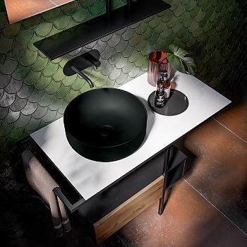 Раковина из сантехнического фарфора Kerasan Nolita 534431 40х40 накладная цвет черный матовый без отверстий под смеситель