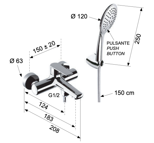 Смеситель для ванны Remer Vanity V02 настенный хром - фото 2