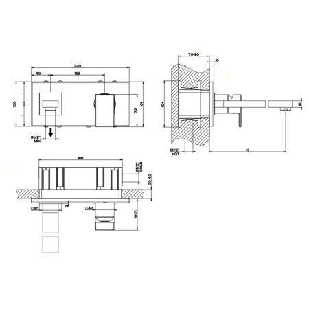 Смеситель для раковины Gessi Rettangolo 44834#031 встраиваемый в стену хром (внешняя часть)